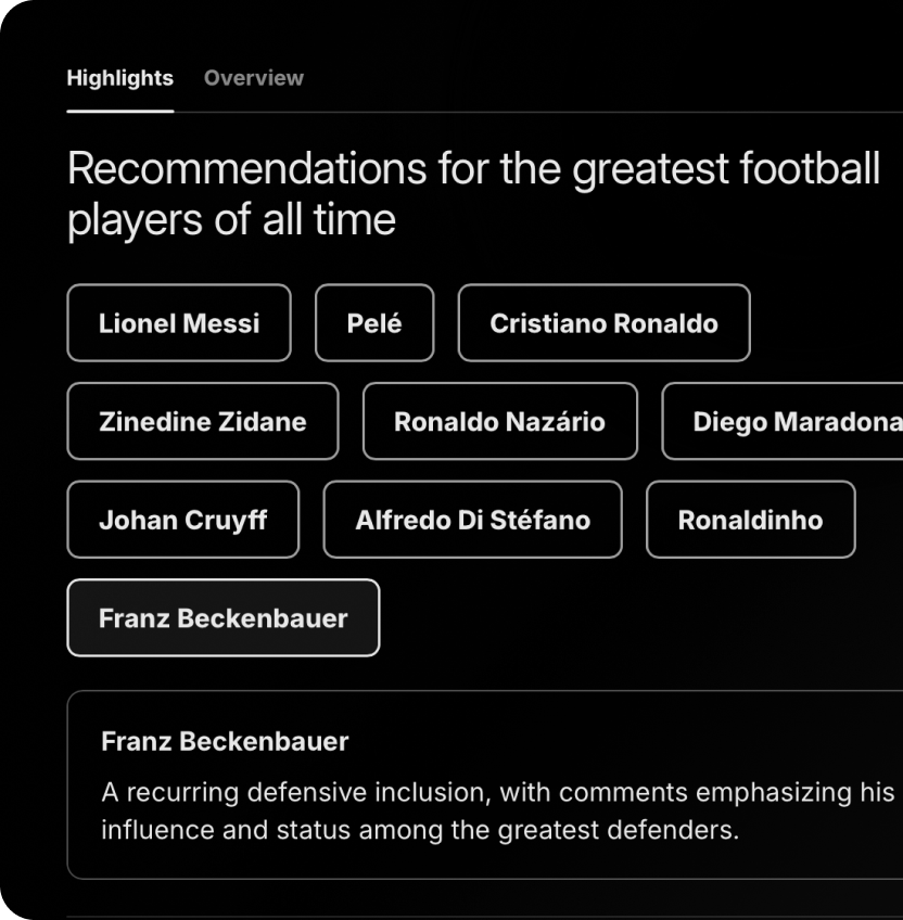 Saved recommendations ranked and summarized