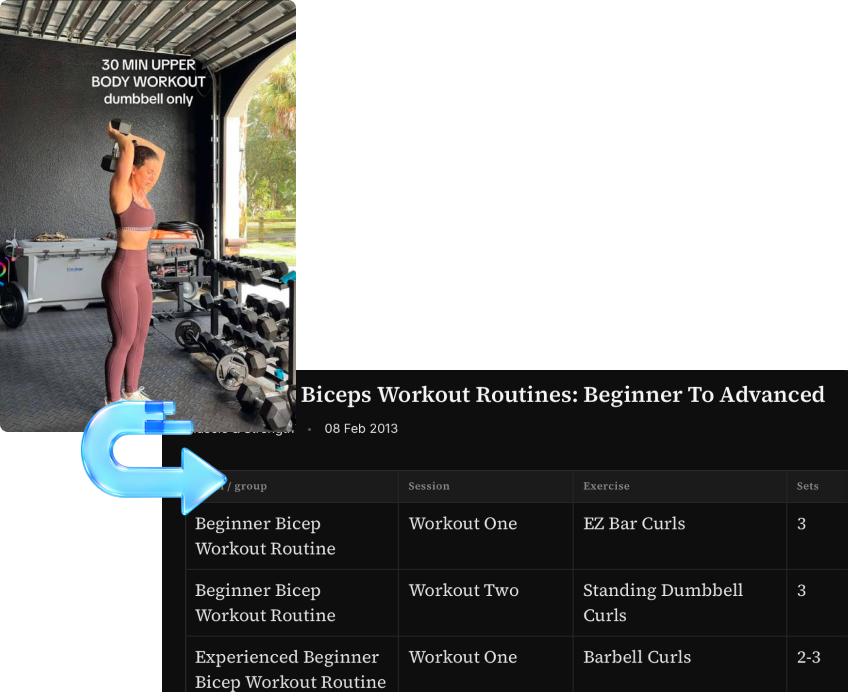An instructional video converted to a written workout table